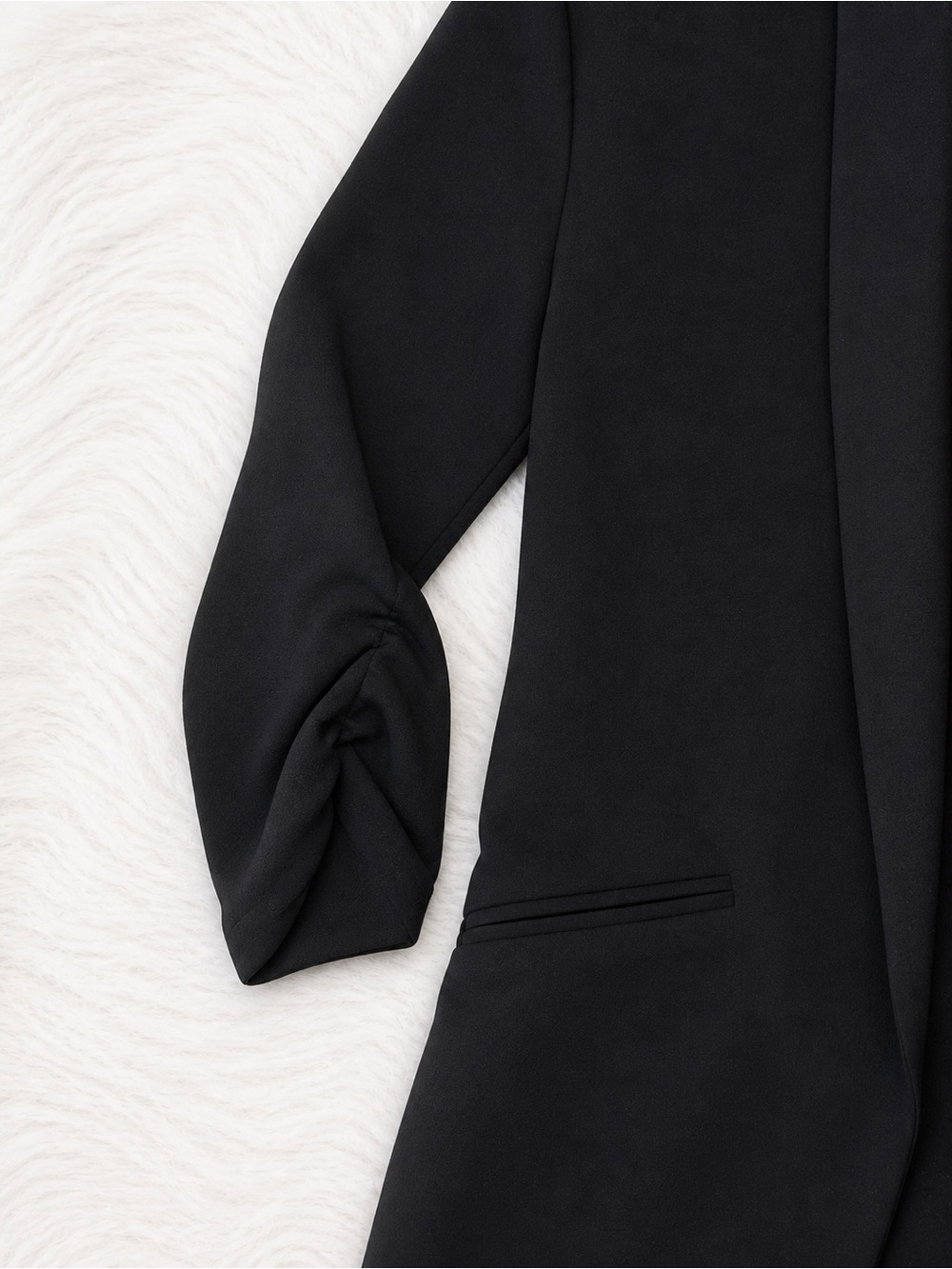 Maurices Black Ruched Sleeve Blazer Size Small Open Front Career Chic Office - Picture 2 of 3